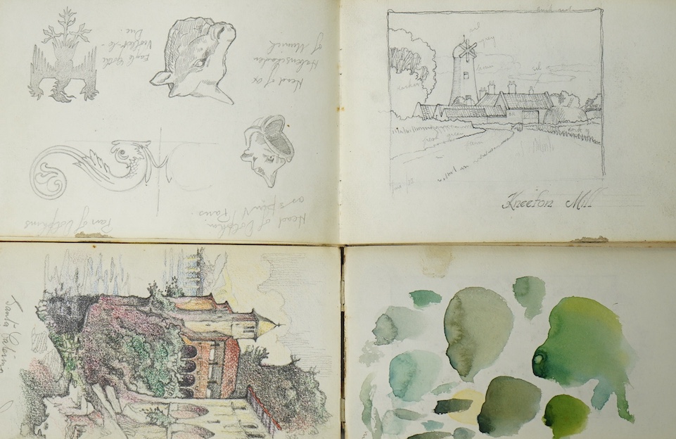 Two 20th century sketch books with watercolour, charcoal and paper sketches, some of Scottish landscapes and Art Deco portraits. Condition - fair